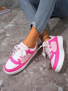 Zapatos de mujer rosas lindos y enérgicos, zapatos de tenis, zapatos de fiesta, zapatos bajos de encaje redondo versátiles con suela gruesa, amortiguador de impactos y cómodos, ideales para festivales, cumpleaños y regalos escolares - blanco rojo - Ver 6