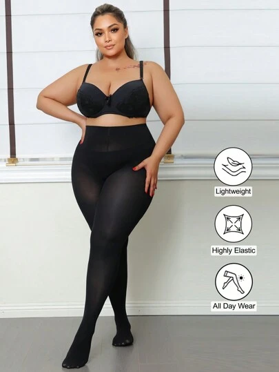 1pc 200D Women Curve Tights, High Elasticity Skinny Pants, Soft Velvet Sexy Pantyhose, Slimming & Shaping, Black, Versatile For Daily Wear