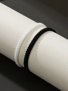 1 chiếc vòng tay đính đá hình con rùa và trái tim nhỏ phong cách cặp đôi màu đen và trắng, dành cho cả nam và nữ - Đen và trắng - Xem 12