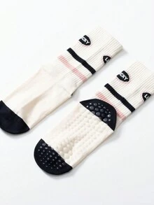 1 双女式彩色条纹中筒瑜伽普拉提袜带防滑运动袜室内舞蹈健身地板袜缓冲中筒袜适合芭蕾舞蹈 - 彩色 - 查看 9