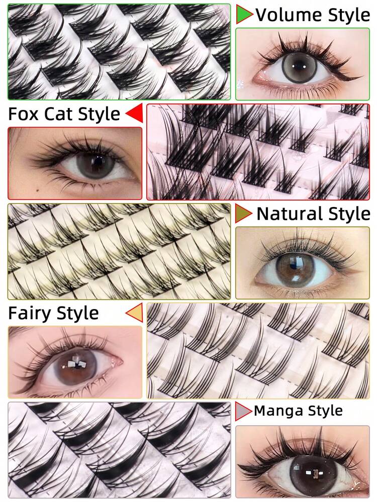 60pcs D Curl 12mm Cluster Anime Lashes Fairy Style Natural Look Clusters Portable DIY - Black - View 3