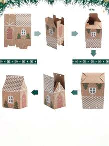 12 Stücke weihnachtliche Geschenkboxen in Hausform aus Papier mit Schnüren, Weihnachten Süßigkeitengeschenkbox, Weihnachten Keksdose, Süßigkeitendose, geeignet für Weihnachten, Hochzeiten, Geburtstagsparty Geschenke