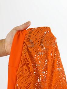 2 Pieces Women Tropical Print High-End Swimsuit, Hollow Strap, Briefs, Conservative & Elegant Fashion, Summer Beach Holiday - Burnt Orange - View 9