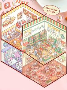 1 pièce/4 pièces Mini série d'autocollants de scène miniature : collection de maisons 3D pour le scrapbooking, la décoration sur étui de téléphone, les cadeaux de vacances, pour tuer le temps - Multicolore - Voir 14