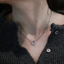 1 件时尚小众设计 S925 纯银项链心形和月亮组合女式粉色浪漫女孩爱情梦幻项链情人节礼物周年纪念节日礼物 - 銀色 - 查看 5