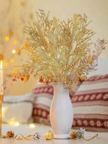 10 Piezas Ramas artificiales de hojas de cedro navideñas, decoraciones de hojas con brillo navideño, adornos navideños de árbol con hojas doradas con brillo para manualidades de decoración de árbol de Navidad, decoración de habitación, decoración navideña, decoración de corona, decoración de boda, decoración del hogar con flores artificiales, plantas artificiales