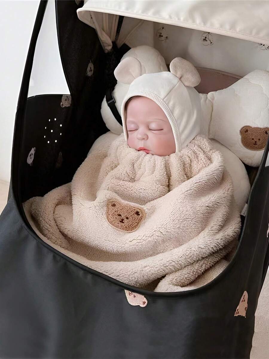 1 件儿童连帽斗篷、防风毯、婴儿推车罩斗篷、婴儿背带外套，适合秋冬季 - 卡其色 - 查看 1