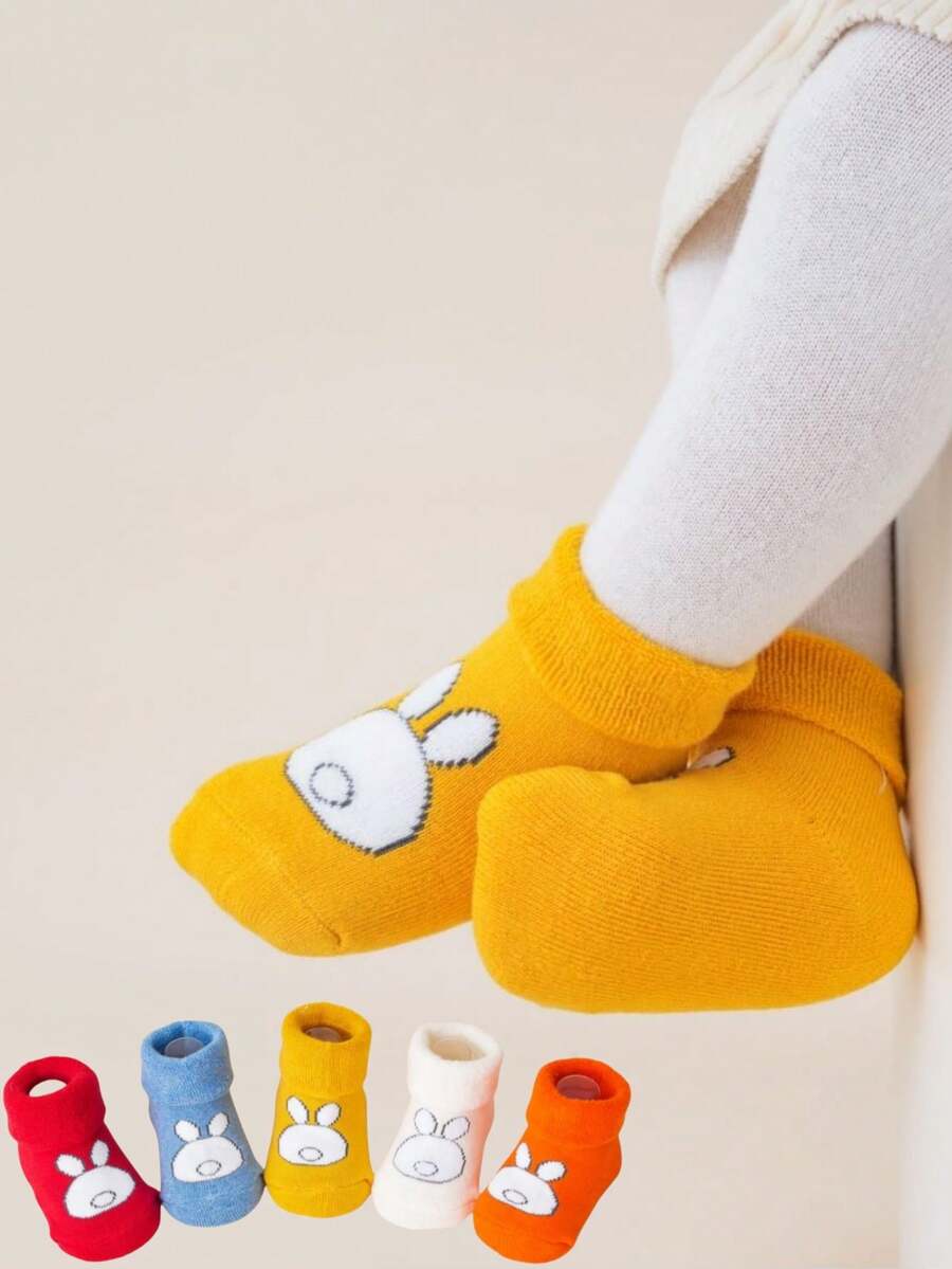 5 đôi tất giữ nhiệt dày màu trơn cho bé có họa tiết hoạt hình, phù hợp cho mùa thu đông - Nhiều màu - Xem 1