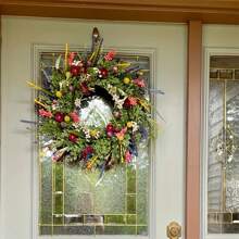 40cm Spring Texas Wildflower Wreath, Christmas New Arrival, Front Door Hanging Artificial Plant Wreath, Home Decor, Birthday Party Holiday Decoration - Multicolor - View 1