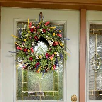 40cm Spring Texas Wildflower Wreath, Christmas New Arrival, Front Door Hanging Artificial Plant Wreath, Home Decor, Birthday Party Holiday Decoration