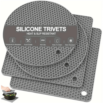 4 Pieces Silicone Trivet Set - Heat Resistant Non-Slip Pot Holders, Kitchen Hot Pads, Durable Hand Wash Silicone Mats, Multi-Purpose Bottle Opener And Coasters