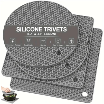4 Pieces Silicone Trivet Set - Heat Resistant Non-Slip Pot Holders, Kitchen Hot Pads, Durable Hand Wash Silicone Mats, Multi-Purpose Bottle Opener And Coasters