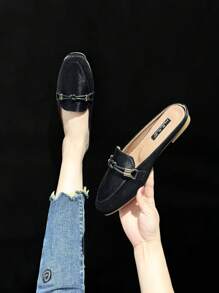 Mengshangli 女士平底凉鞋一脚蹬穆勒鞋，时尚包头休闲户外拖鞋 - 黑色 - 查看 5