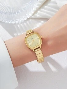 1pc Fashion Elegant Mixed Dial Scale Square Dial Minimalist Bamboo Strap Quartz Watch, Suitable For Daily Matching, Birthday, Anniversary, Halloween And Other Holiday Gifts