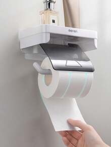 1 Giá để giấy vệ sinh hai lớp, làm bằng nhựa bền, có kệ để đồ, thiết kế đa năng hai lớp, thích hợp để sử dụng giấy cuộn, dễ lắp đặt mà không cần đinh - Nhiều màu - Xem 3