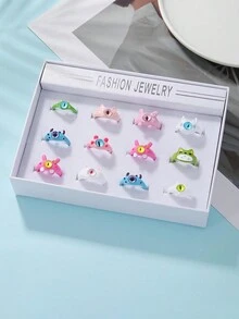 12 chiếc/hộp Thiết kế quái vật dễ thương Nhẫn hở có thể điều chỉnh, Trang sức mới lạ đáng yêu, Hộp quà thanh lịch - Nhiều màu - Xem 4