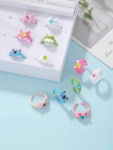 12 chiếc/hộp Thiết kế quái vật dễ thương Nhẫn hở có thể điều chỉnh, Trang sức mới lạ đáng yêu, Hộp quà thanh lịch - Nhiều màu - Xem 3