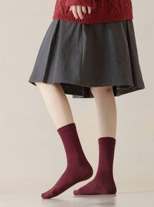 4 đôi tất cotton cổ ngắn nữ, tất lông cừu Angora màu đỏ ấm áp đa năng cho mặc hàng ngày, mùa thu/đông - Nhiều màu - Xem 3