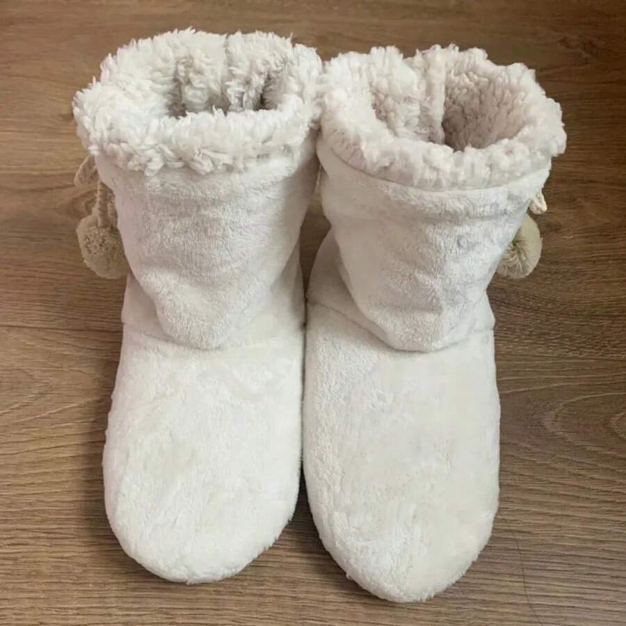 Fluffy Slippers Christmas Winter Floor Shoes Indoor Home Fur Plush Anti Skid Non Slip Soft Warm Female Boots 2024 New - 象牙 - 查看 1