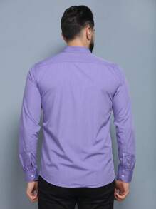 Men's Long Sleeve Striped Dress Shirt, Cotton Polyester Fabric, Non-Greasy, Easy To Iron - 紫丁香色 - 查看 2