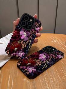 1 件复古深紫色花卉和垂直条纹仿皮防震软手机壳，适用于 iPhone 和 15/15 PLUS/15 PRO/15 PRO MAX - 彩色 - 查看 2