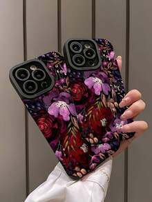 1 件复古深紫色花卉和垂直条纹仿皮防震软手机壳，适用于 iPhone 和 15/15 PLUS/15 PRO/15 PRO MAX - 彩色 - 查看 4