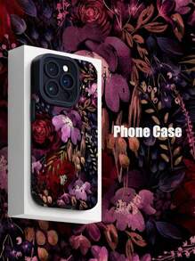 1 件复古深紫色花卉和垂直条纹仿皮防震软手机壳，适用于 iPhone 和 15/15 PLUS/15 PRO/15 PRO MAX - 彩色 - 查看 1