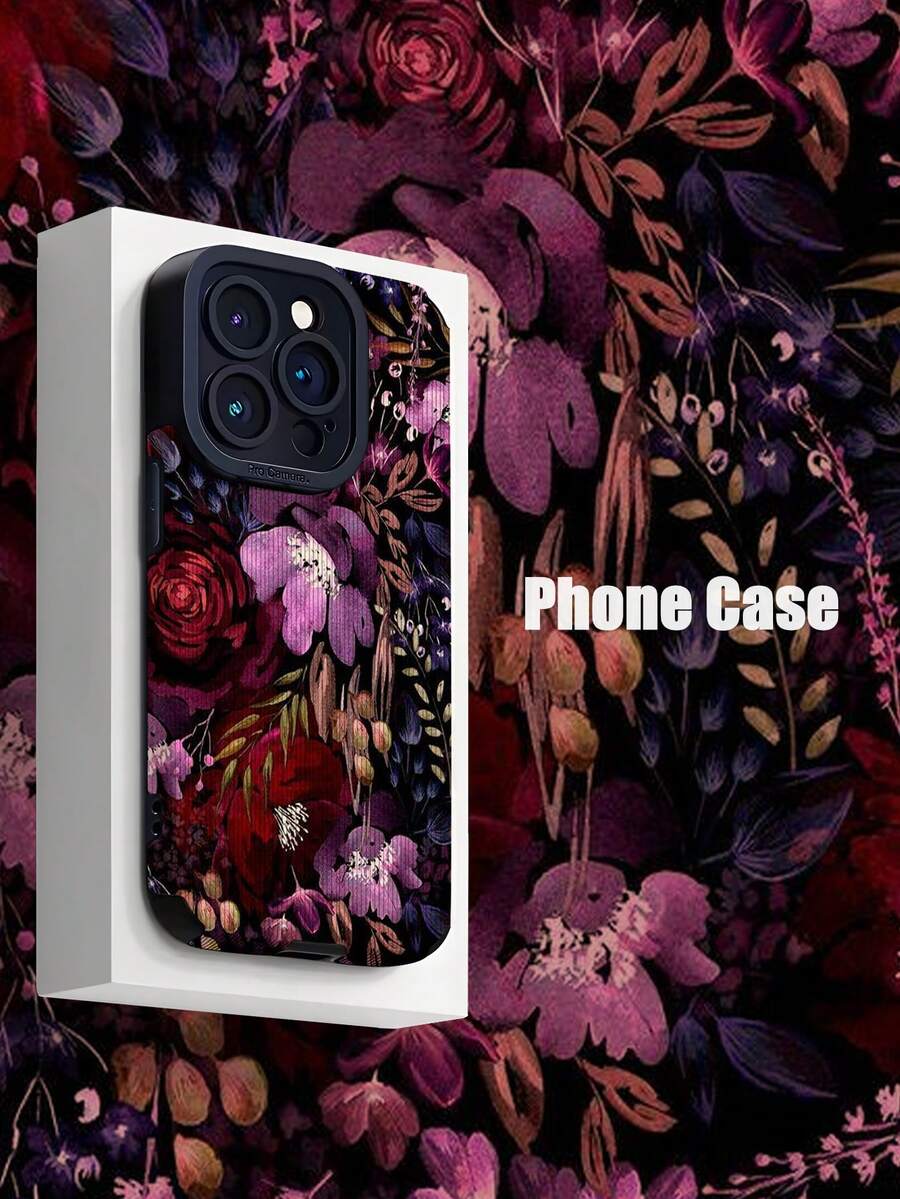 1 件复古深紫色花卉和垂直条纹仿皮防震软手机壳，适用于 iPhone 和 15/15 PLUS/15 PRO/15 PRO MAX - 彩色 - 查看 1
