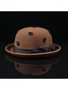 1 件优雅纯色帽子，纹理仿羊毛面料，适合春季、秋季和冬季的派对 - A - 查看 7