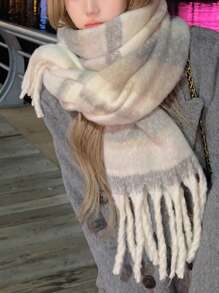 1pc Cute & Fashionable Cartoon Maillard High-Quality Ambient Scarf, New Autumn/Winter Faux Cashmere Warm & Soft Women Scarf, Suitable For Daily, Commuting, Outdoor, Home Leisure, Travel, Holiday Gift, Versatile Women Accessory