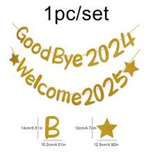 1 set Au revoir 2024 Bienvenue 2025 Paillettes dorées Serpentins Décoration de fête du Nouvel An Bannière