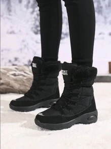 Women's High-Top Lace-Up Snow Boots, Warm Anti-Slip Ankle Boots, High Thick Sole Waterproof Winter Boots - Black - View 3