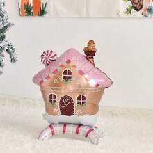 1 件独立式 3D 姜饼屋形状铝箔气球，圣诞装饰 - C - 查看 3