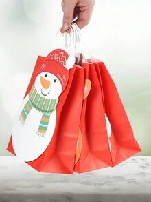 12 túi quà tặng bằng giấy họa tiết cây thông Noel hình ông già Noel kèm nhãn dán, trang trí Giáng sinh vui vẻ cho gia đình, túi quà Giáng sinh tự dính, vật dụng đóng gói quà tặng, quà tặng đêm Giáng sinh, chúc mừng năm mới 2026 - Người tuyết túi giấy đỏ - Xem 5