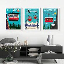 1 件阿尔卑斯山缆车游乐场艺术海报印刷卡通雪山恩格尔贝格铁力士山旅行帆布画房间家居装饰无框 - 彩色 - 查看 6