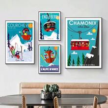 1 件阿尔卑斯山缆车游乐场艺术海报印刷卡通雪山恩格尔贝格铁力士山旅行帆布画房间家居装饰无框 - 彩色 - 查看 5