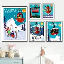 1 件阿尔卑斯山缆车游乐场艺术海报印刷卡通雪山恩格尔贝格铁力士山旅行帆布画房间家居装饰无框 - 彩色 - 查看 4