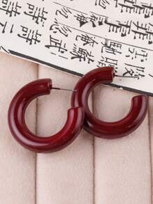1 对复古亚克力 C 形女式环形耳环，优雅简约 - 酒紅色 - 查看 10