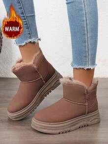 1 双女式冬季保暖蓬松内衬圆头户外防水高帮雪地靴 - 棕色 - 查看 3
