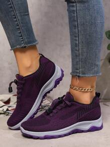 Bestselling Spring/Autumn New Mesh Breathable Slip-Resistant Soft Bottom Nursing Shoes For Elderly/Middle-Aged Women, Comfortable Walking Sneakers, Purple/Red/Gray/Black, Suitable For Students & Running - Purple - View 2