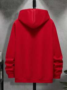 Men's Printed Christmas Sledge Hoodie Jacket, Drawstring, Casual Loose Fit, Spring/Autumn/Winter - Red - View 3