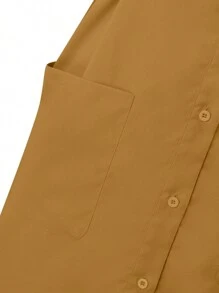 ZANZEA Women Lapel Neck Buttons Short Sleeve Pockets Tunic Dress Casual Cargo Short Dresses - màu nâu - Xem 5