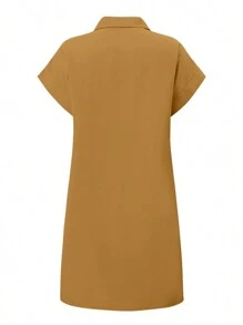 ZANZEA Women Lapel Neck Buttons Short Sleeve Pockets Tunic Dress Casual Cargo Short Dresses - màu nâu - Xem 4