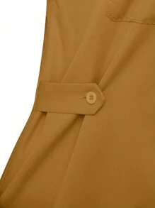 ZANZEA Women Lapel Neck Buttons Short Sleeve Pockets Tunic Dress Casual Cargo Short Dresses - màu nâu - Xem 7