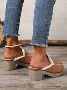 女士休闲高跟缝合封闭式趾套脚浅口鞋 - 棕色 - 查看 8