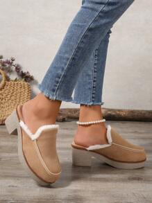 女士休闲高跟缝合封闭式趾套脚浅口鞋 - 棕色 - 查看 4