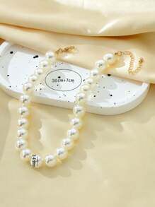1pc Fashionable & Classic Basic Faux Pearl Necklace, Simple Design, Great For Wedding Gift - Beige - View 6