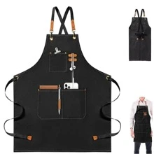 Delantales de Cocina, Delantales de Chef con Correa Ajustable, Mandil Parrillero,Delantal para barbacoa, delantal impermeable para cocina, delantal de mezclilla, delantal con ribete y bolsillo deslizante para barbacoa, camarero, barbería,Delantal de Cocina con Bolsillos para Mujeres Hombres, chef mandil de Bartender, Adecuado para Restaurante,Hogar,Barbacoa,Jardinería - Negro - Ver 1