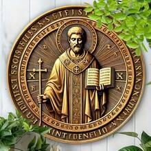 1 tấm bảng tròn 8x8 inch, nghệ thuật treo tường lấy cảm hứng từ huy chương Thánh Benedict, chạm khắc bằng sắt, thích hợp cho gia đình, quán cà phê, nhà hàng, nhà để xe, quán bar, sân - công cụ thủ công tôn giáo và đồ trang trí, có vị trí lỗ ngẫu nhiên ở hai bên - Nhiều màu1 - Xem 2