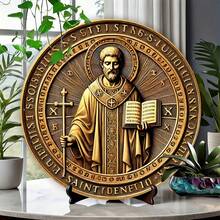 1 tấm bảng tròn 8x8 inch, nghệ thuật treo tường lấy cảm hứng từ huy chương Thánh Benedict, chạm khắc bằng sắt, thích hợp cho gia đình, quán cà phê, nhà hàng, nhà để xe, quán bar, sân - công cụ thủ công tôn giáo và đồ trang trí, có vị trí lỗ ngẫu nhiên ở hai bên - Nhiều màu1 - Xem 5